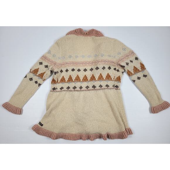Matilda Jane Just Imagine Jacie Fair Isle Cream Blush Ruffle Cardigan Medium - Picture 6 of 16